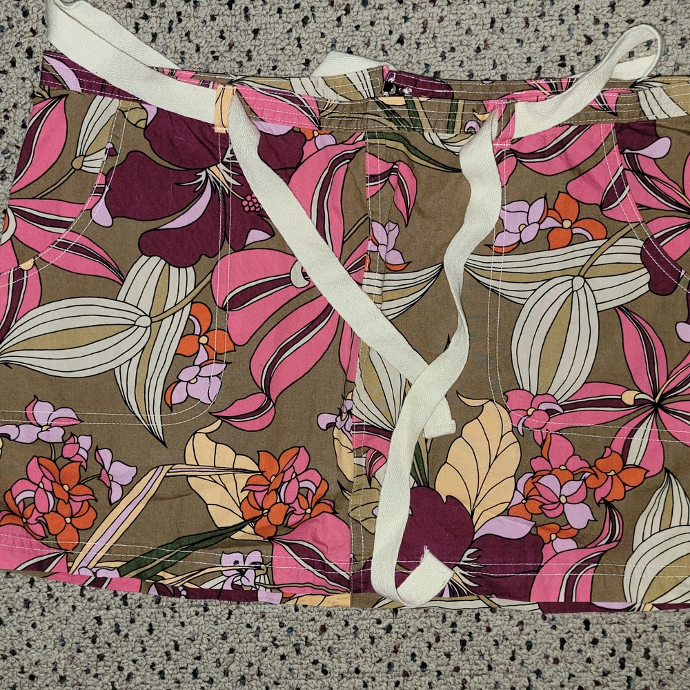 Roxy Floral Drawstring Swim Skirt in Pink, Brown & Orange